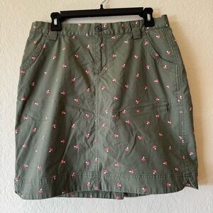 Duluth Trading co Olive Green Skort with red & white mushrooms